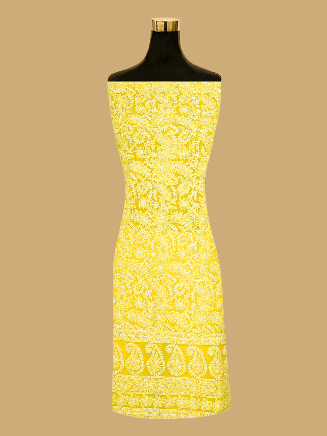 Ada Hand Embroidered Yellow Georgette Lucknowi Chikankari Unstitched Suit Piece 01A816604