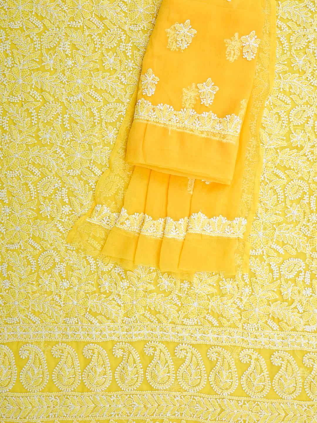 Ada Hand Embroidered Yellow Georgette Lucknowi Chikankari Unstitched Suit Piece 01A816604
