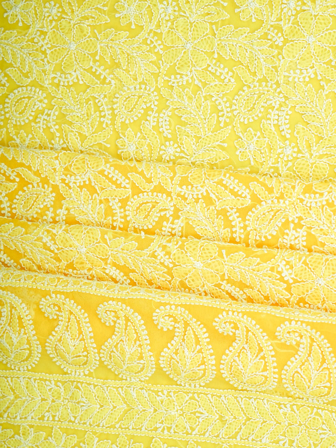 Ada Hand Embroidered Yellow Georgette Lucknowi Chikankari Unstitched Suit Piece 01A816604