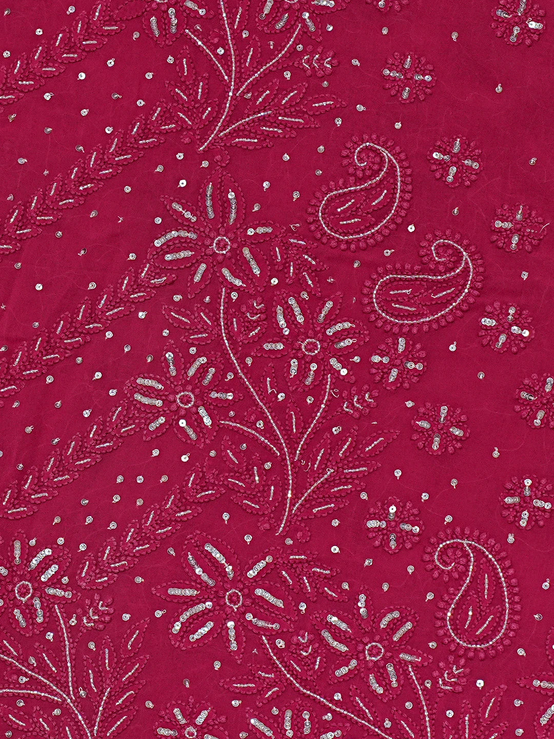 Ada Hand Embroidered Magenta Viscose Georgette Lucknowi Chikankari Saree With Blouse With Cutdana Work 01A510472