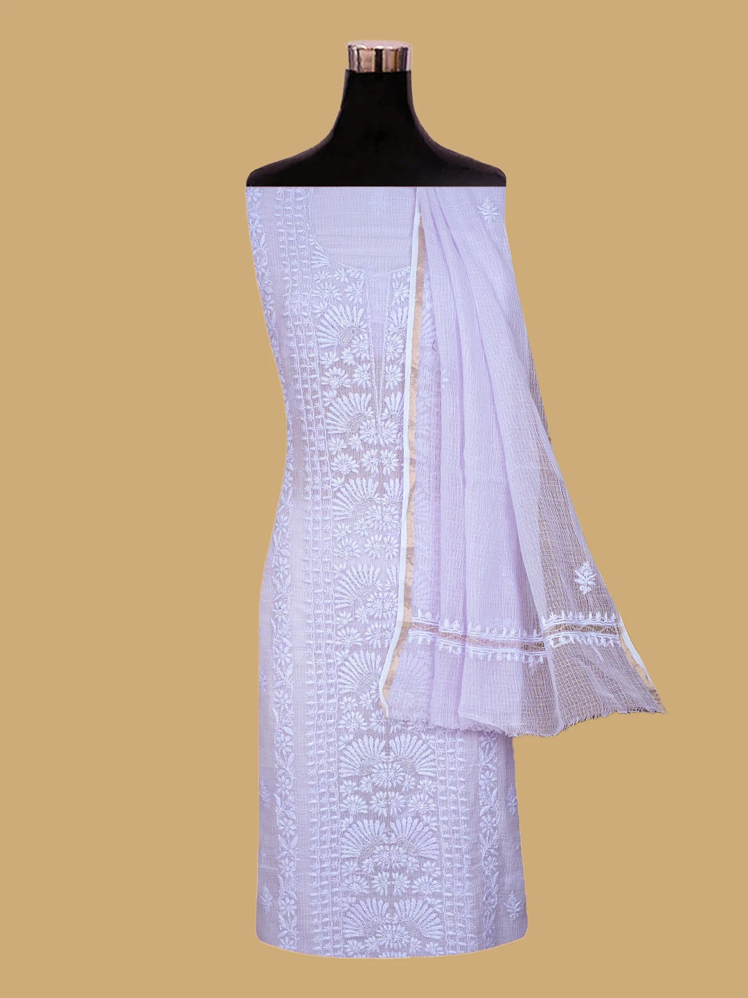Ada Hand Embroidered Periwinkle Blue Kota Lucknowi Chikankari Unstitched Suit Piece With Cutdana Work 01A825290