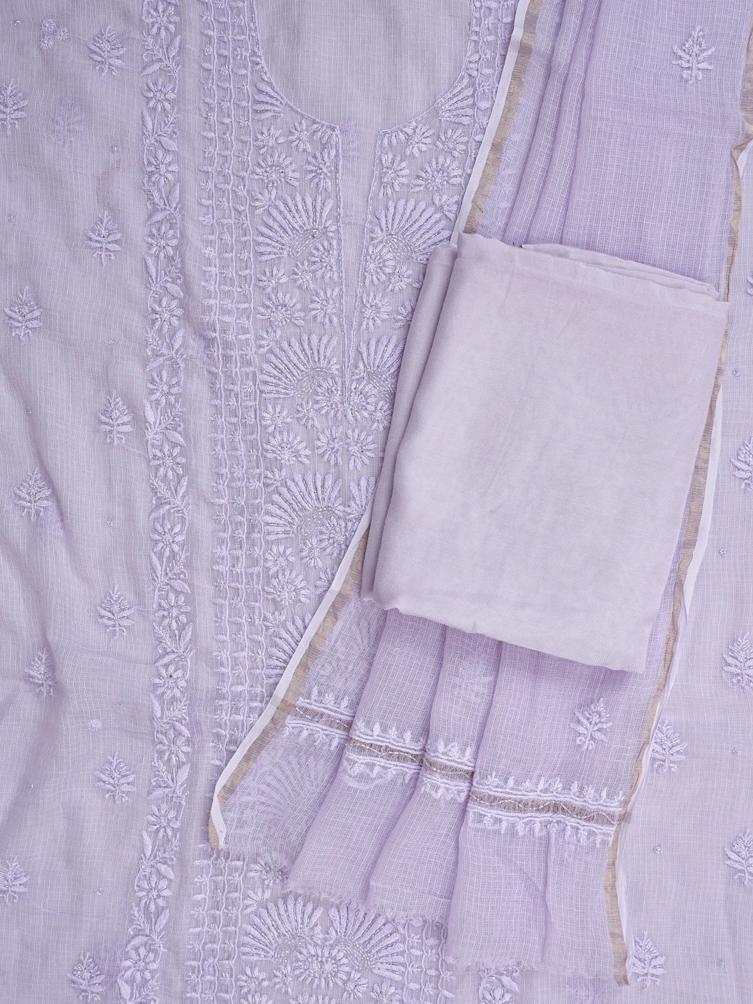 Ada Hand Embroidered Periwinkle Blue Kota Lucknowi Chikankari Unstitched Suit Piece With Cutdana Work 01A825290