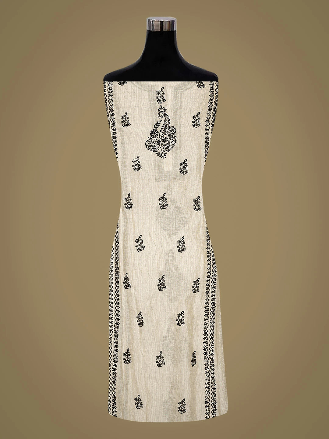 Ada Hand Embroidered Light Fawn Chanderi Lucknowi Chikankari Semi-stitched Kurta Dupatta Set With Cutdana Work 01A771340