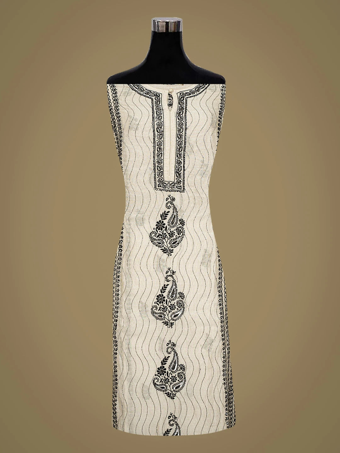 Ada Hand Embroidered Light Fawn Chanderi Lucknowi Chikankari Semi-stitched Kurta Dupatta Set With Cutdana Work 01A771340