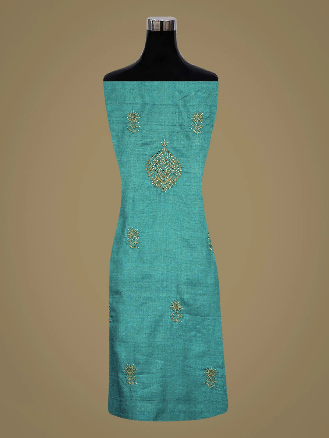 Ada Hand Embroidered Blue Silk Lucknowi Chikankari Unstitched Suit Piece With Muqaish Work 01A796702