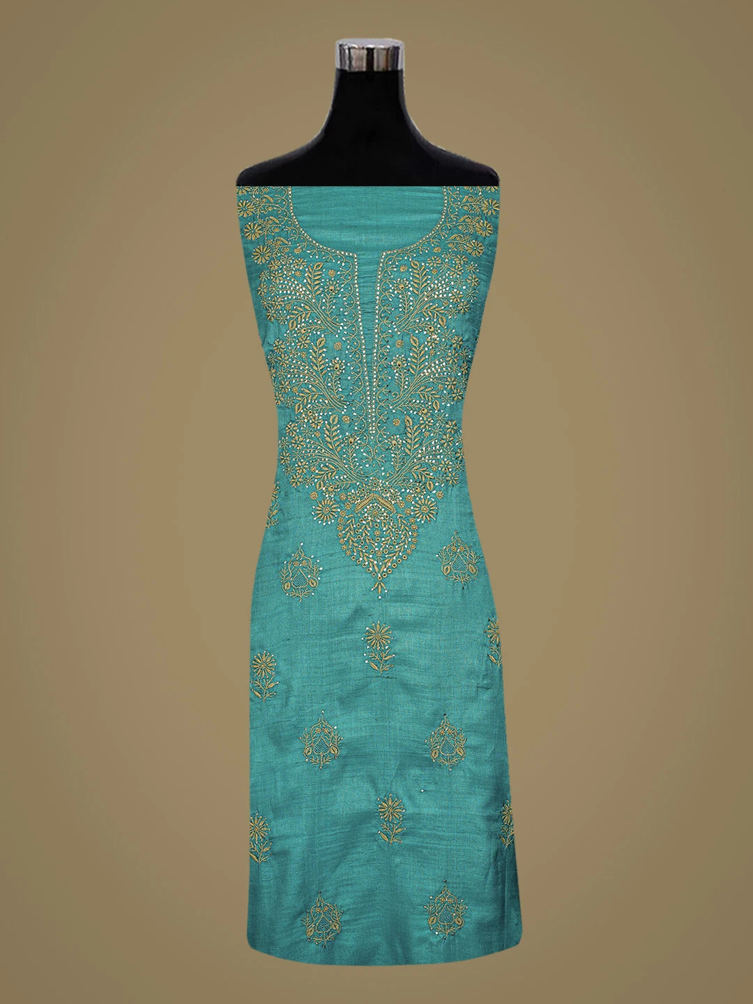 Ada Hand Embroidered Blue Silk Lucknowi Chikankari Unstitched Suit Piece With Muqaish Work 01A796702