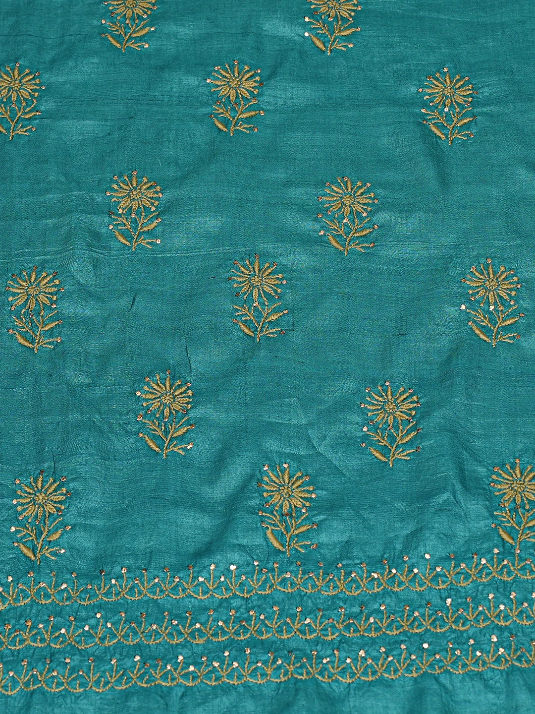 Ada Hand Embroidered Blue Silk Lucknowi Chikankari Unstitched Suit Piece With Muqaish Work 01A796702
