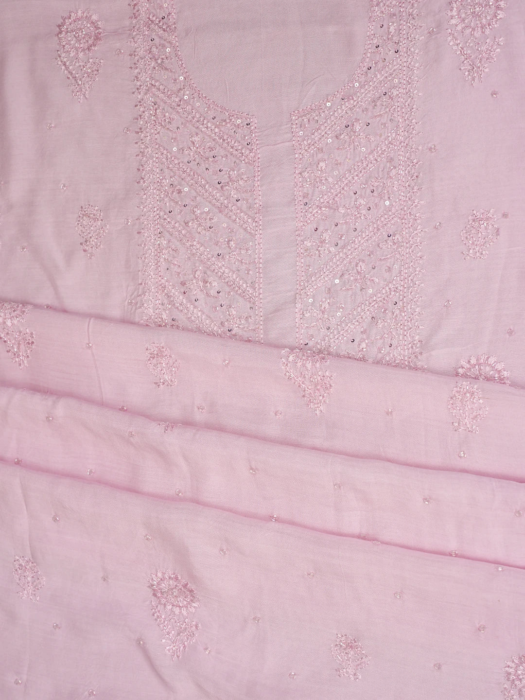Ada Hand Embroidered Pink Muslin Lucknowi Chikankari Unstitched Suit Piece With Cutdana Work 01A814842