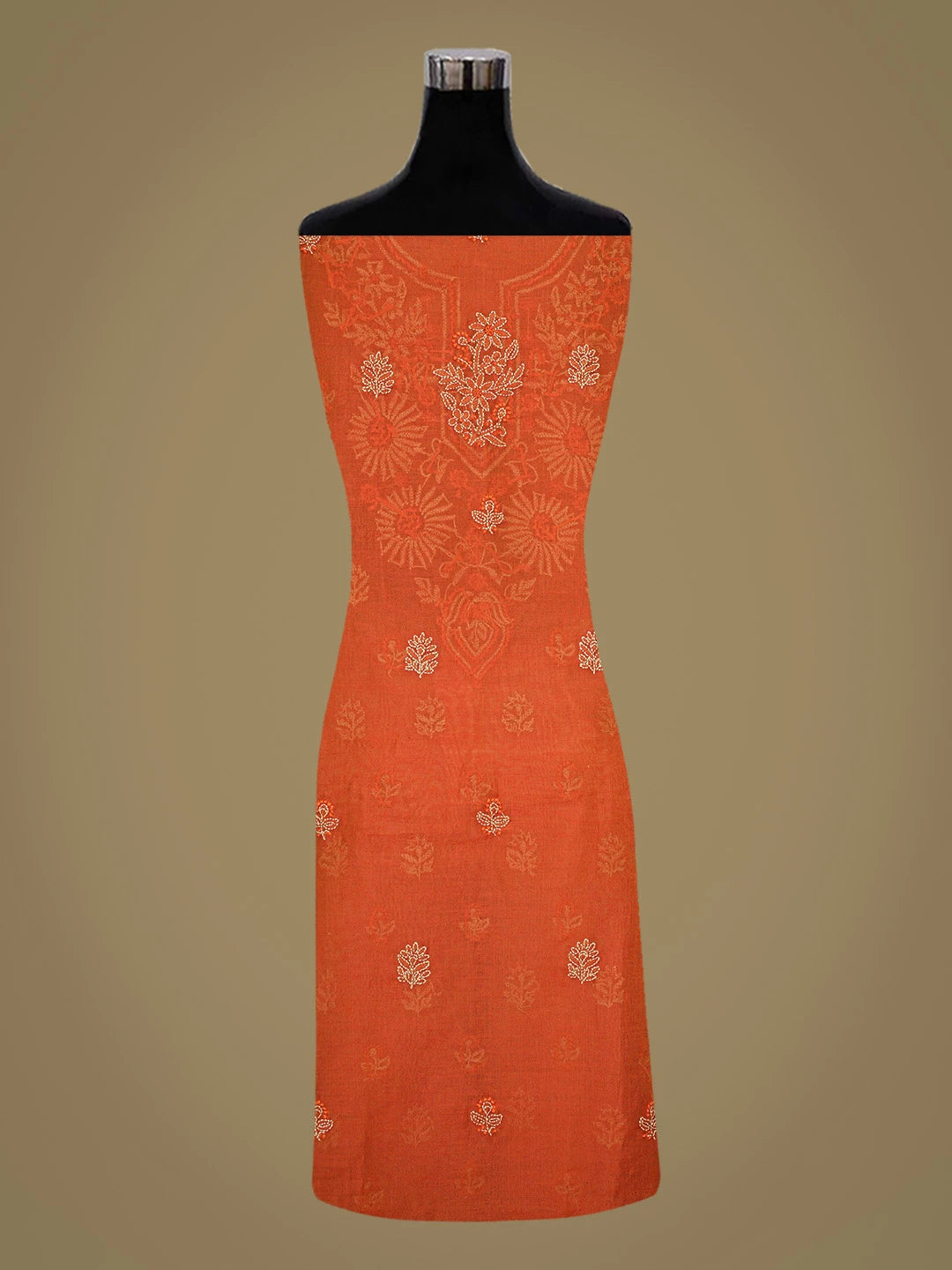 Ada Hand Embroidered Orange Chanderi Lucknowi Chikankari Unstitched Kurta Dupatta Set 01A766922