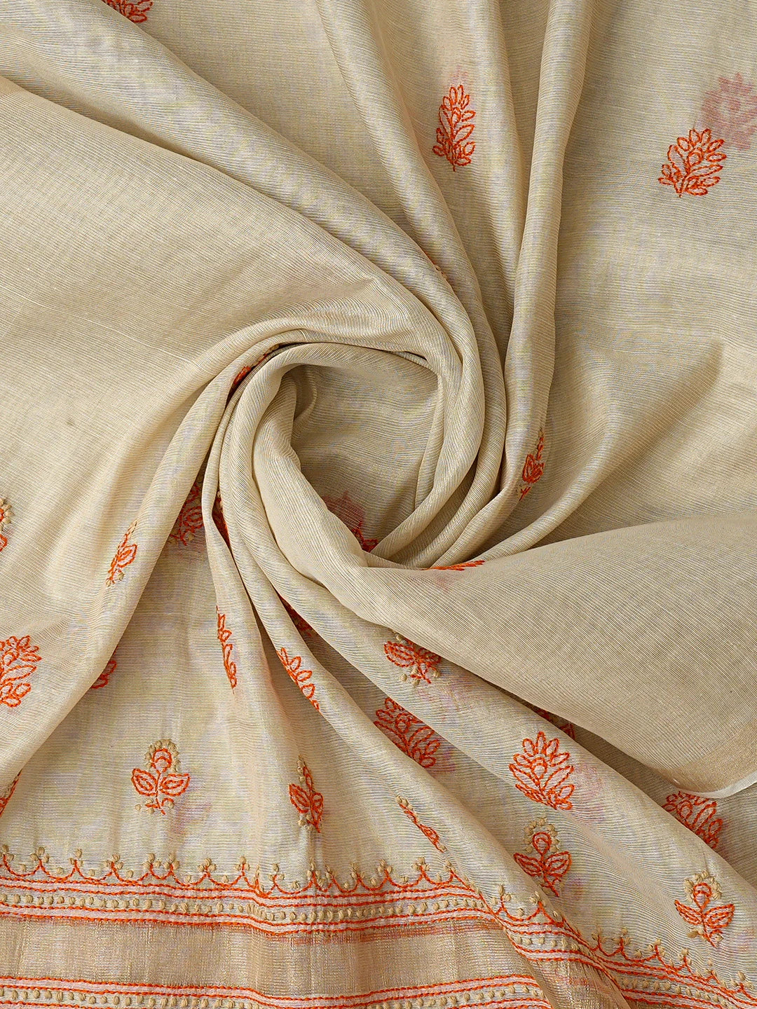 Ada Hand Embroidered Orange Chanderi Lucknowi Chikankari Unstitched Kurta Dupatta Set 01A766922
