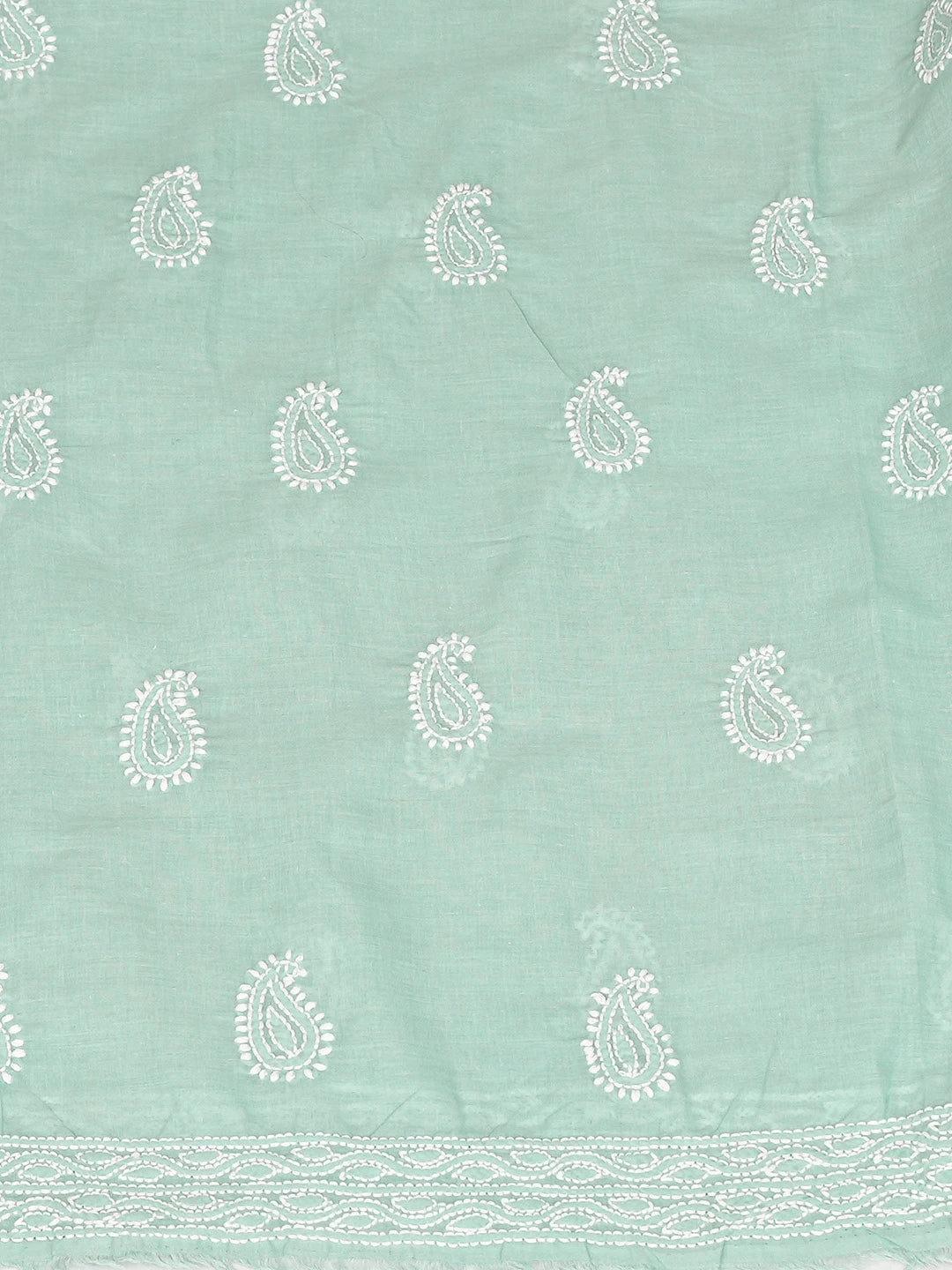 Ada Hand Embroidered Pastel Sea Green Cotton Lucknowi Chikankari Unstitched Suit Piece 01A782875