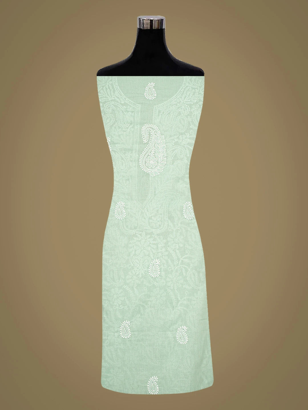 Ada Hand Embroidered Pastel Sea Green Cotton Lucknowi Chikankari Unstitched Suit Piece 01A782875