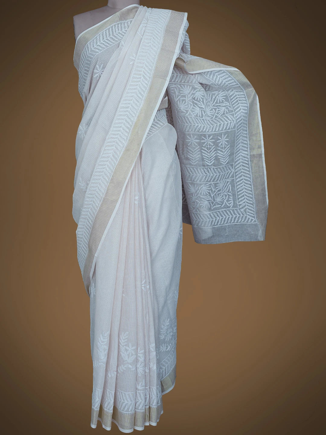 Ada Hand Embroidered Powder Pink Kota Lucknowi Chikankari Saree and Blouse 01A591013