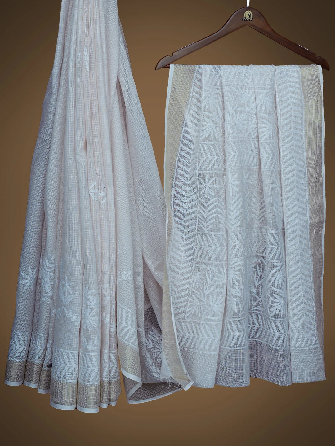 Ada Hand Embroidered Powder Pink Kota Lucknowi Chikankari Saree and Blouse 01A591013