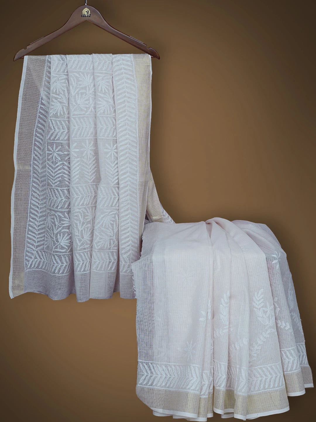 Ada Hand Embroidered Powder Pink Kota Lucknowi Chikankari Saree and Blouse 01A591013