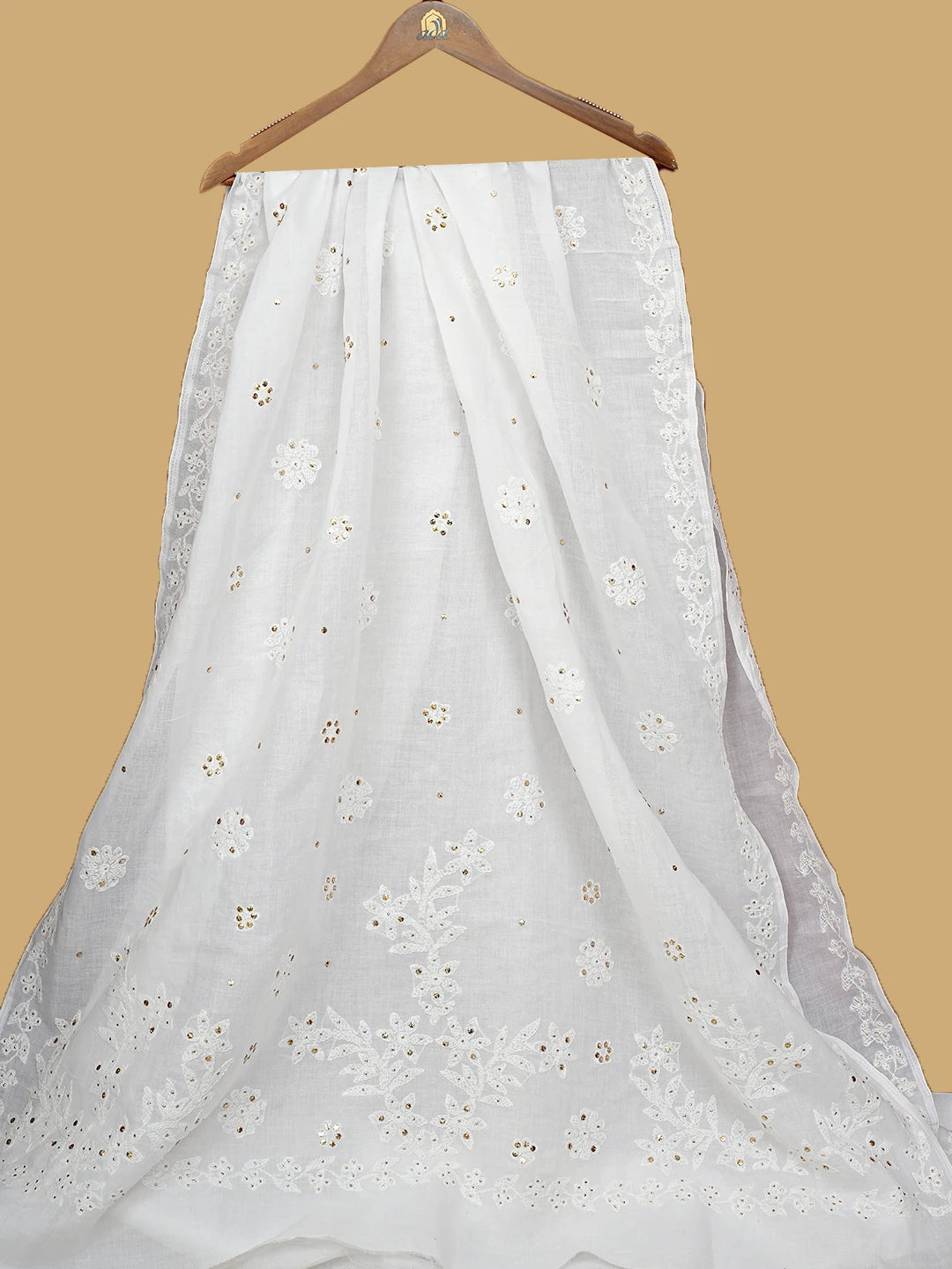 Ada Hand Embroidered White Cotton Lucknowi Chikankari Saree With Blouse With Muqaish Work 01A404759