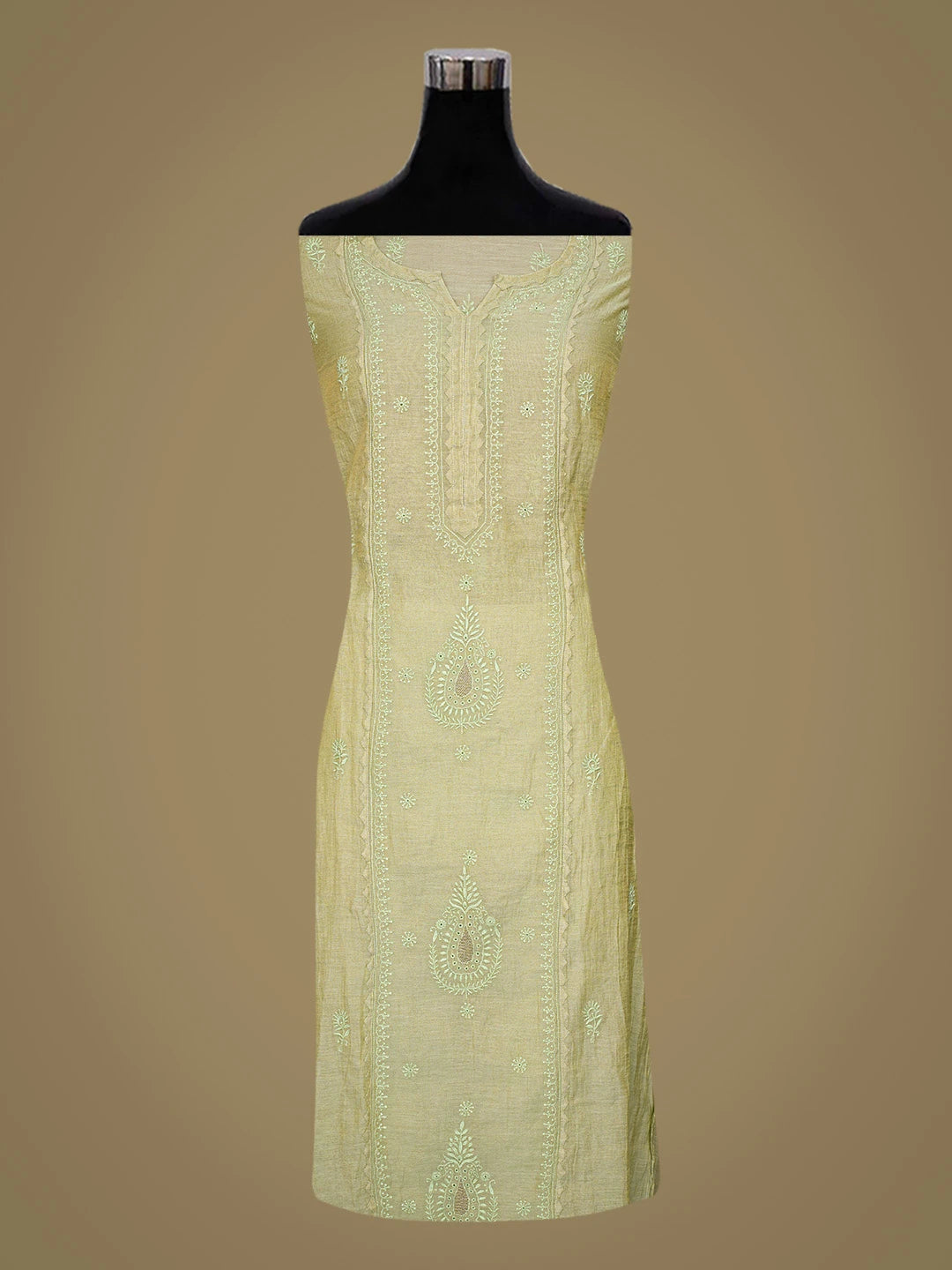 Ada Hand Embroidered Pista Green Tissue Lucknowi Chikankari Semi-stitched Kurta Dupatta Set With Zari Taar Work 01A650949