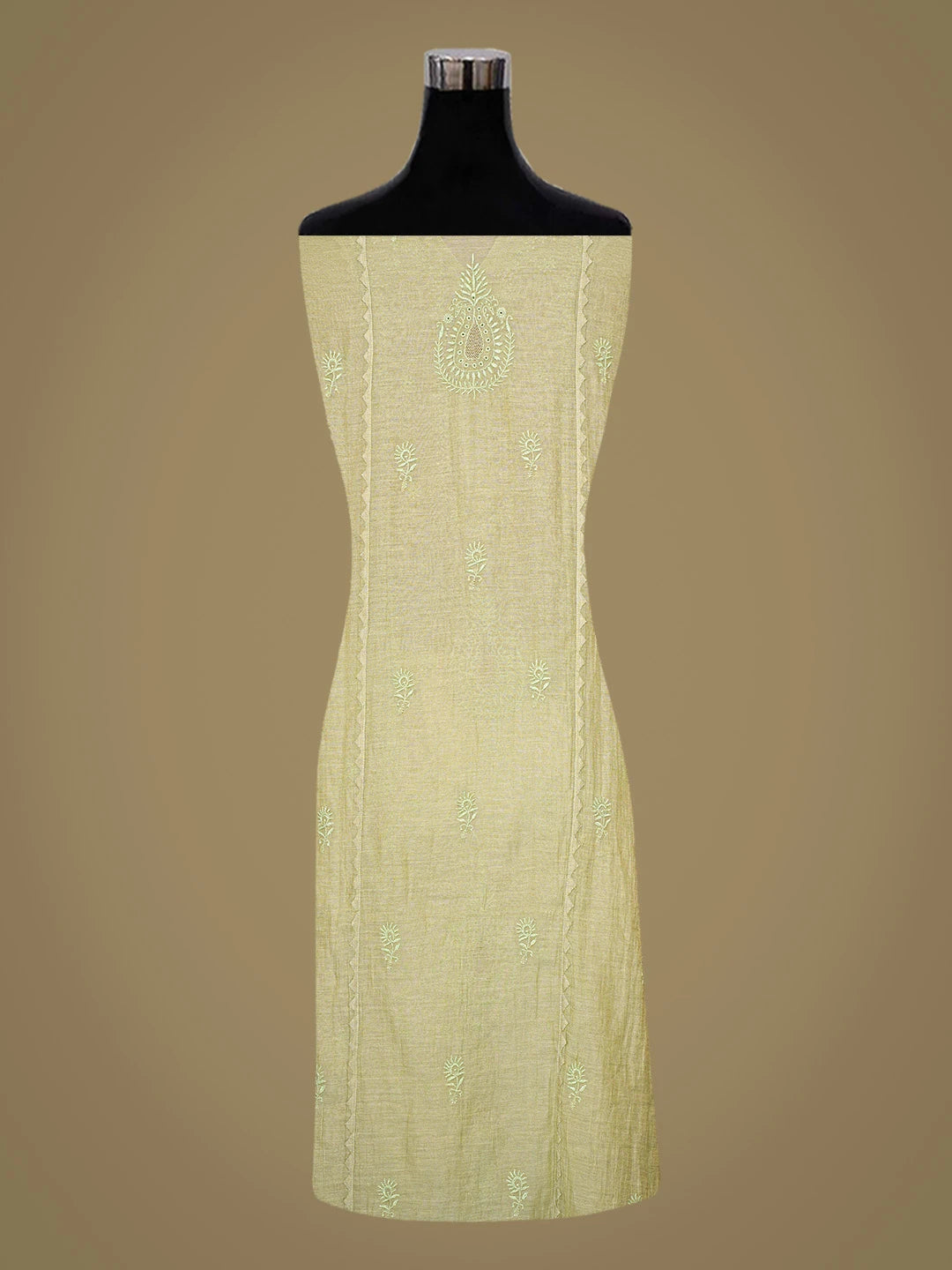 Ada Hand Embroidered Pista Green Tissue Lucknowi Chikankari Semi-stitched Kurta Dupatta Set With Zari Taar Work 01A650949