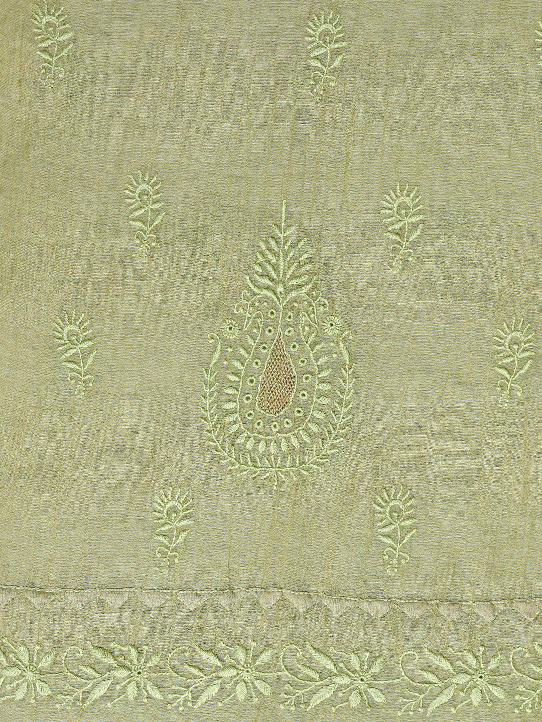 Ada Hand Embroidered Pista Green Tissue Lucknowi Chikankari Semi-stitched Kurta Dupatta Set With Zari Taar Work 01A650949