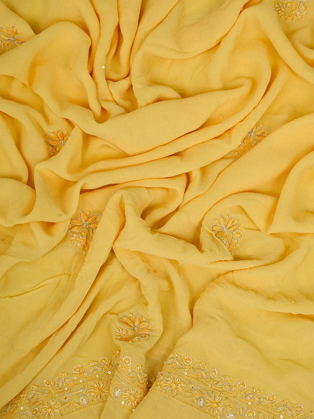 Ada Hand Embroidered Yellow Pure Georgette Lucknowi Chikankari Unstitched Kurta Dupatta Set With Cutdana Work 01A712916