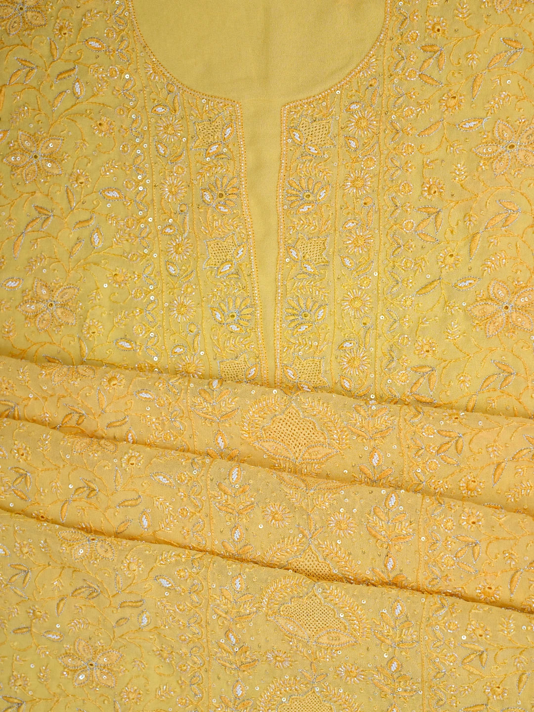 Ada Hand Embroidered Yellow Pure Georgette Lucknowi Chikankari Unstitched Kurta Dupatta Set With Cutdana Work 01A712916