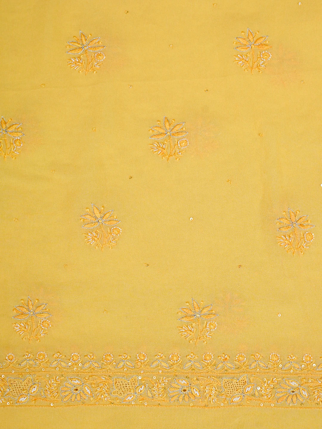Ada Hand Embroidered Yellow Pure Georgette Lucknowi Chikankari Unstitched Kurta Dupatta Set With Cutdana Work 01A712916