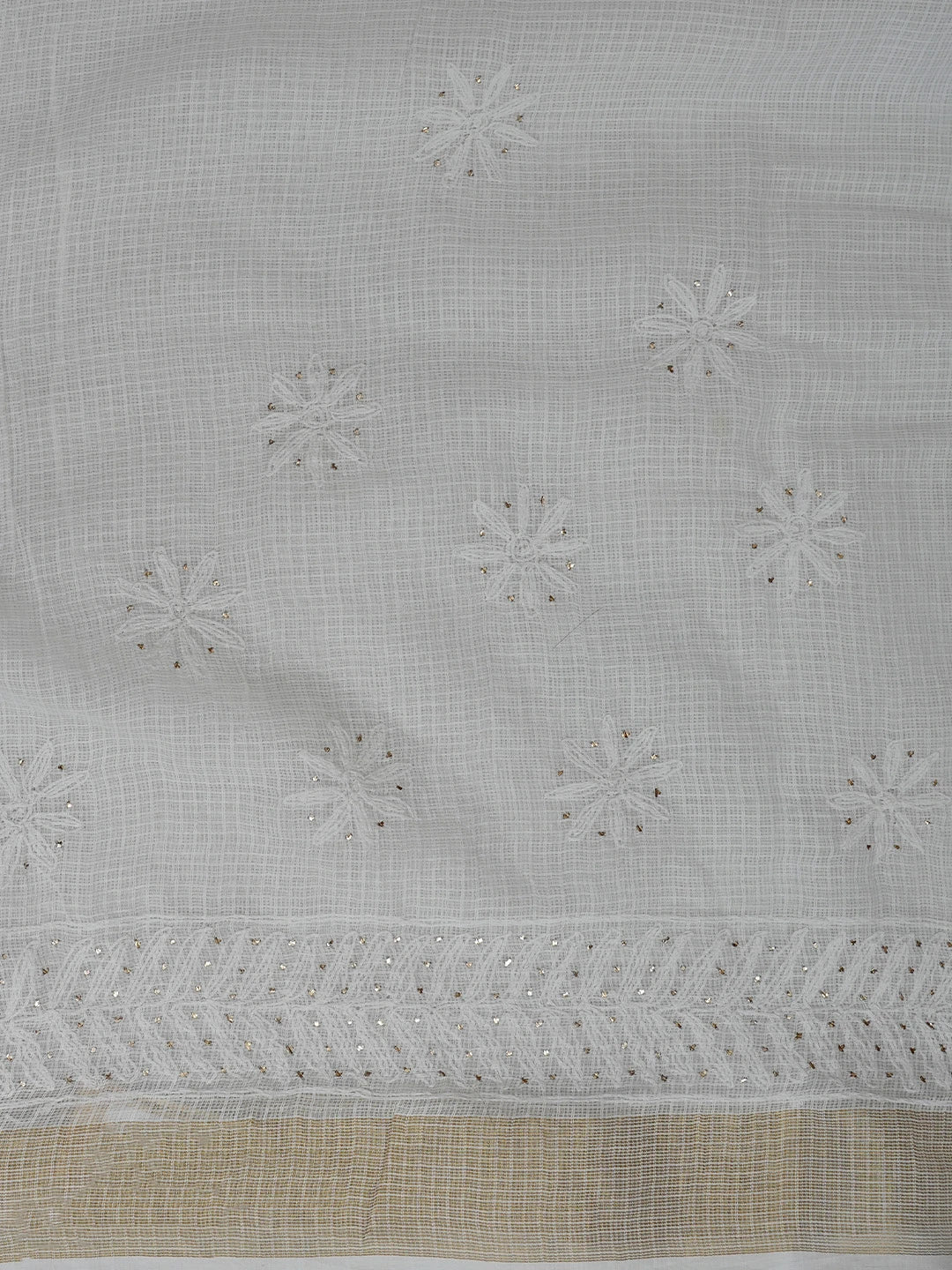 Ada Hand Embroidered White Kota Lucknowi Chikankari Saree and Blouse With Muqaish Work 01A754484