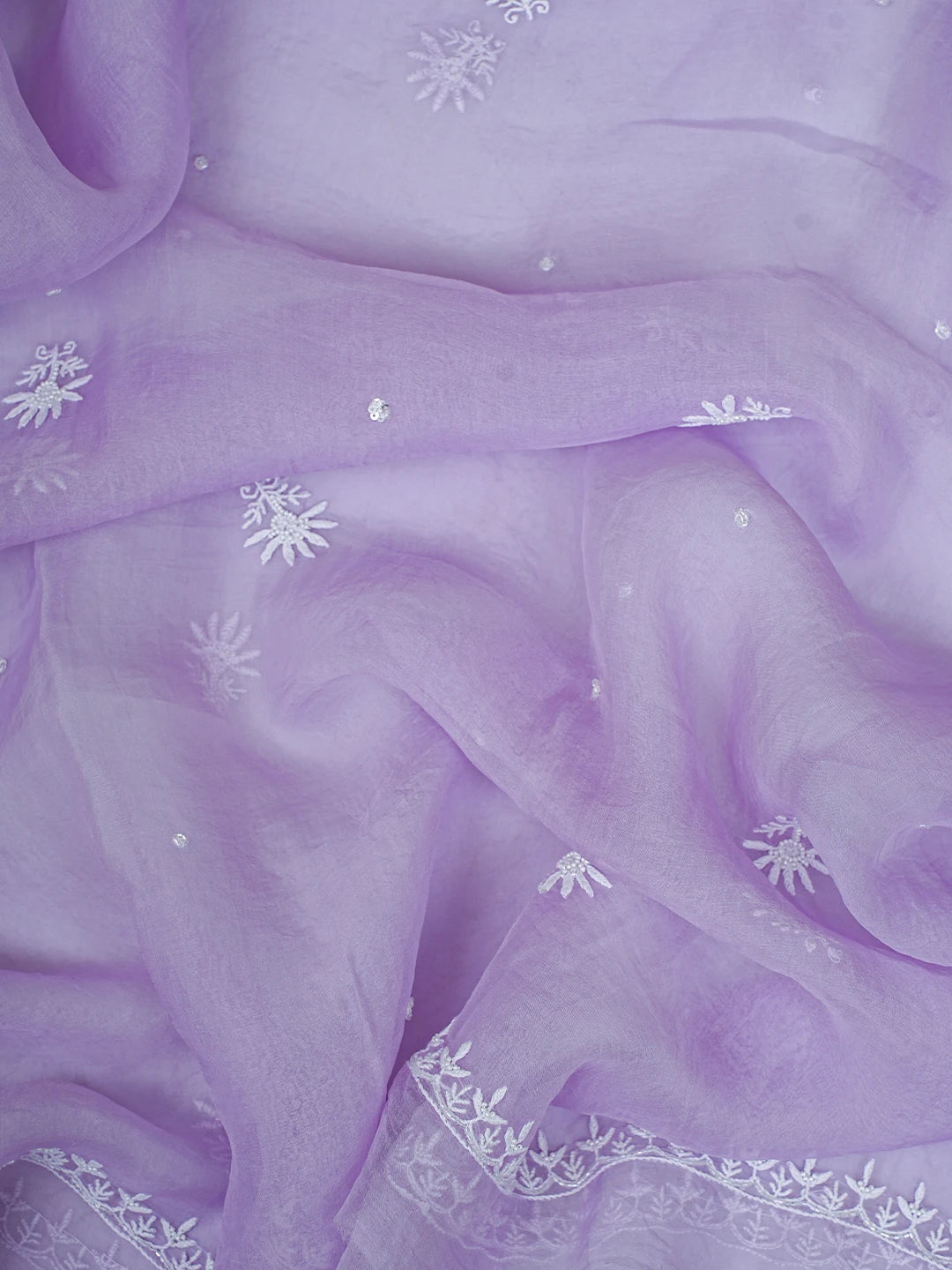 Ada Hand Embroidered Mauve Organza Lucknowi Chikankari Unstitched Kurta Dupatta Set With Cutdana Work 01A781916