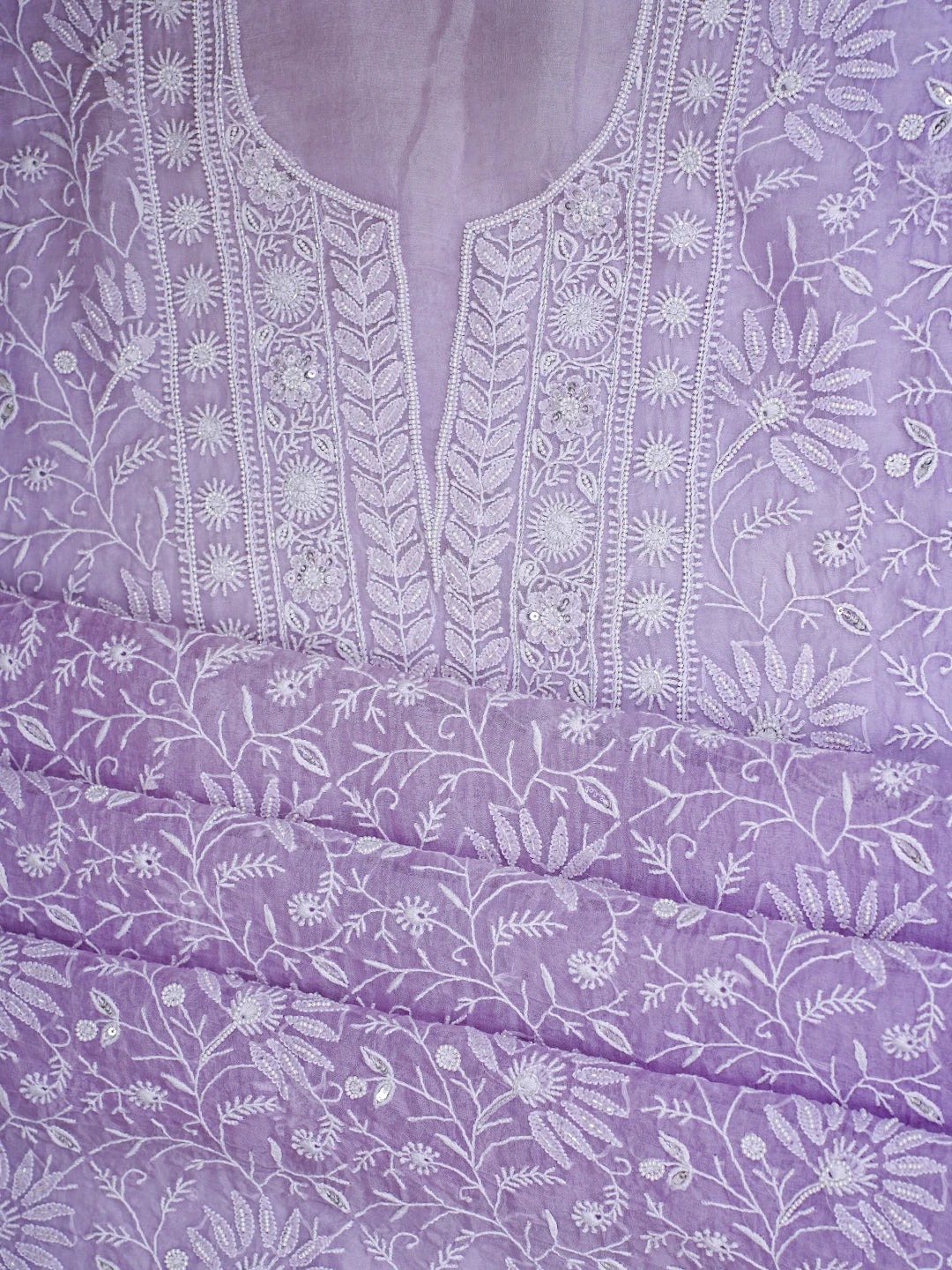 Ada Hand Embroidered Mauve Organza Lucknowi Chikankari Unstitched Kurta Dupatta Set With Cutdana Work 01A781916
