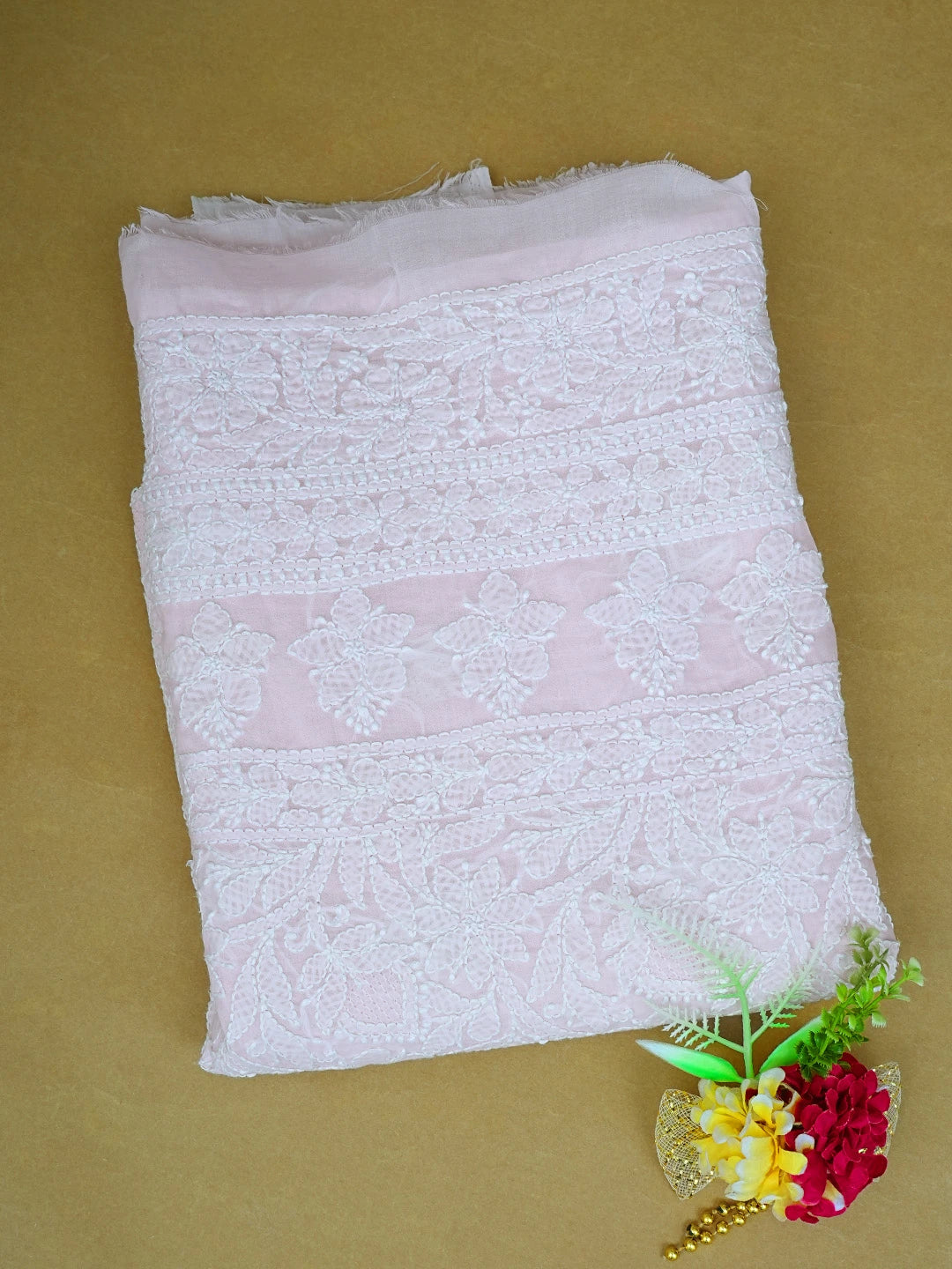 Ada Hand Embroidered Pink Cotton Lucknowi Chikankari Unstitched Kurta Piece 01A829662