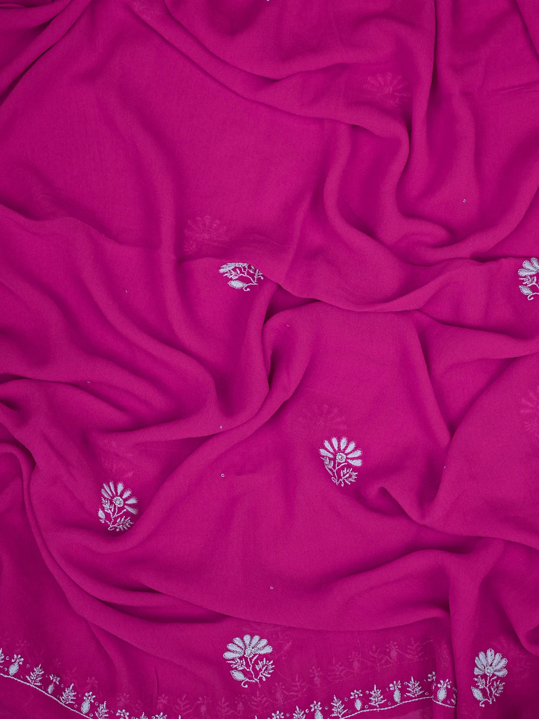 Ada Hand Embroidered Magenta Viscose Georgette Lucknowi Chikankari Unstitched Kurta Dupatta Set With Cutdana Work 01A705083