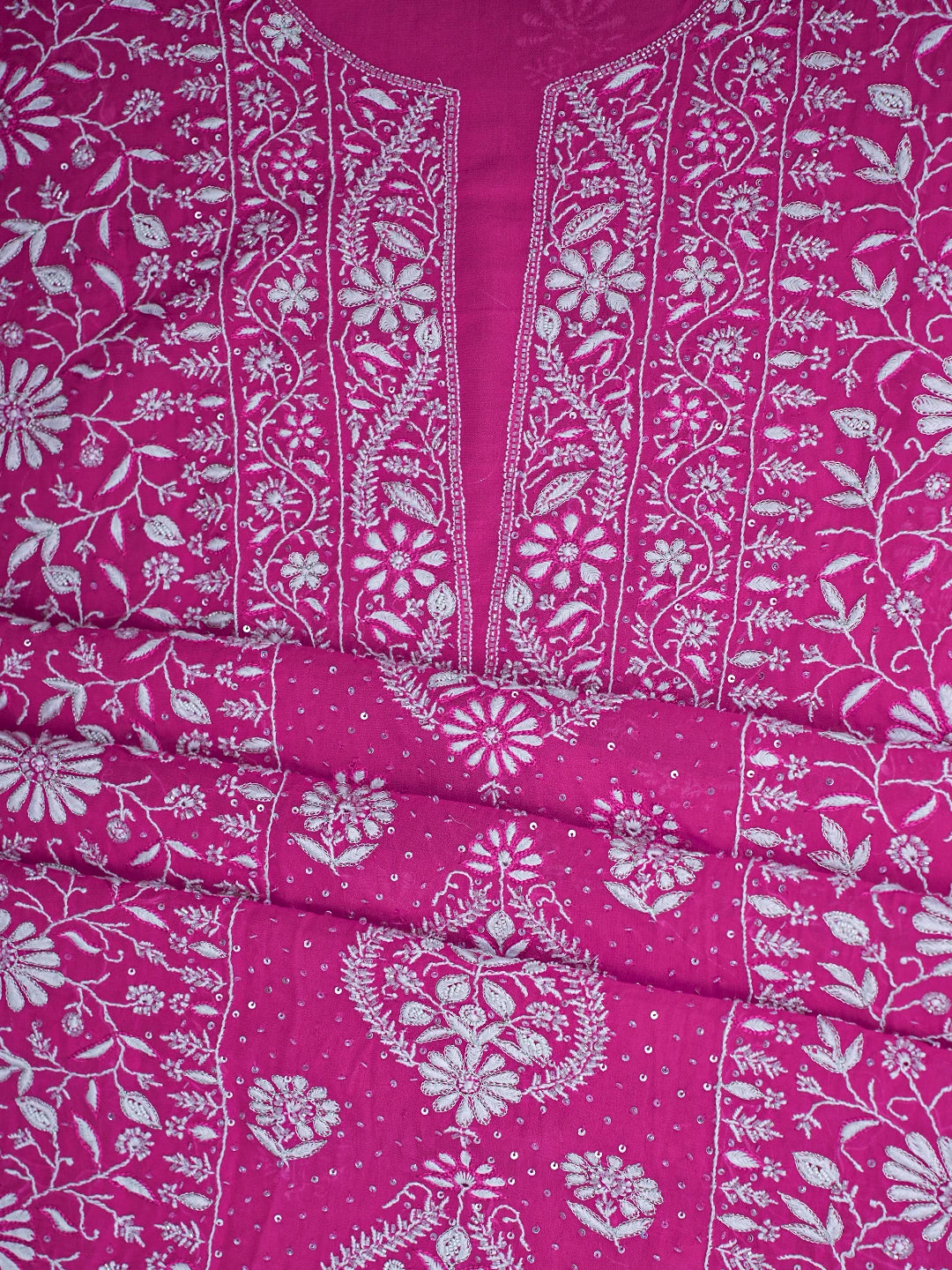 Ada Hand Embroidered Magenta Viscose Georgette Lucknowi Chikankari Unstitched Kurta Dupatta Set With Cutdana Work 01A705083