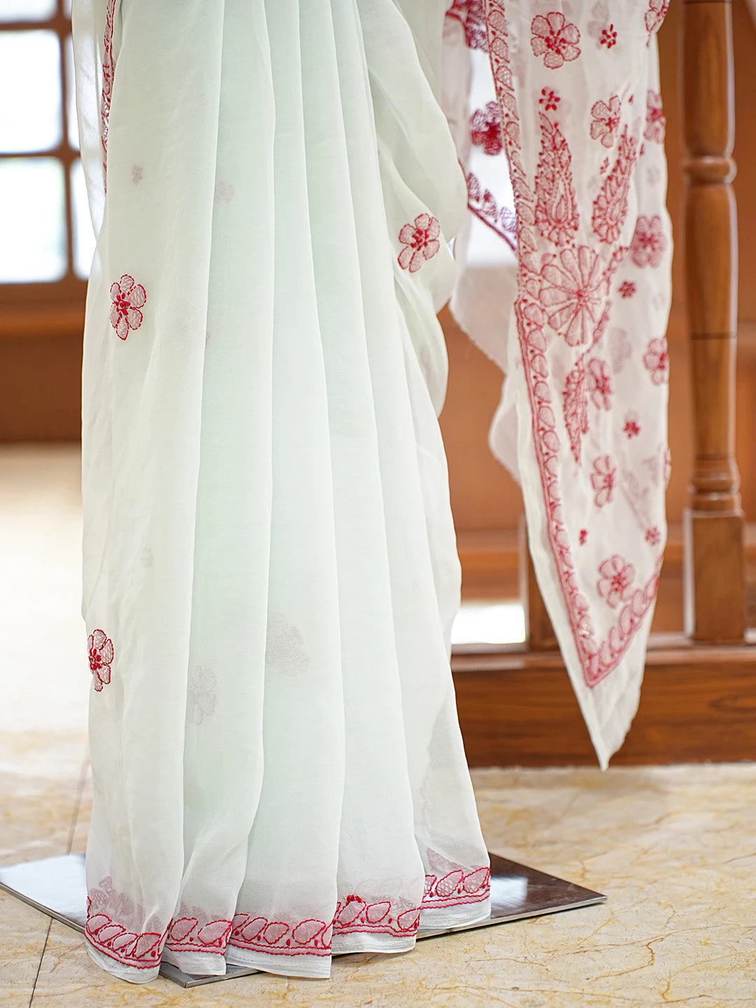 Ada Hand Embroidered Light Blue Georgette Lucknowi Chikankari Saree and Blouse 01A823383