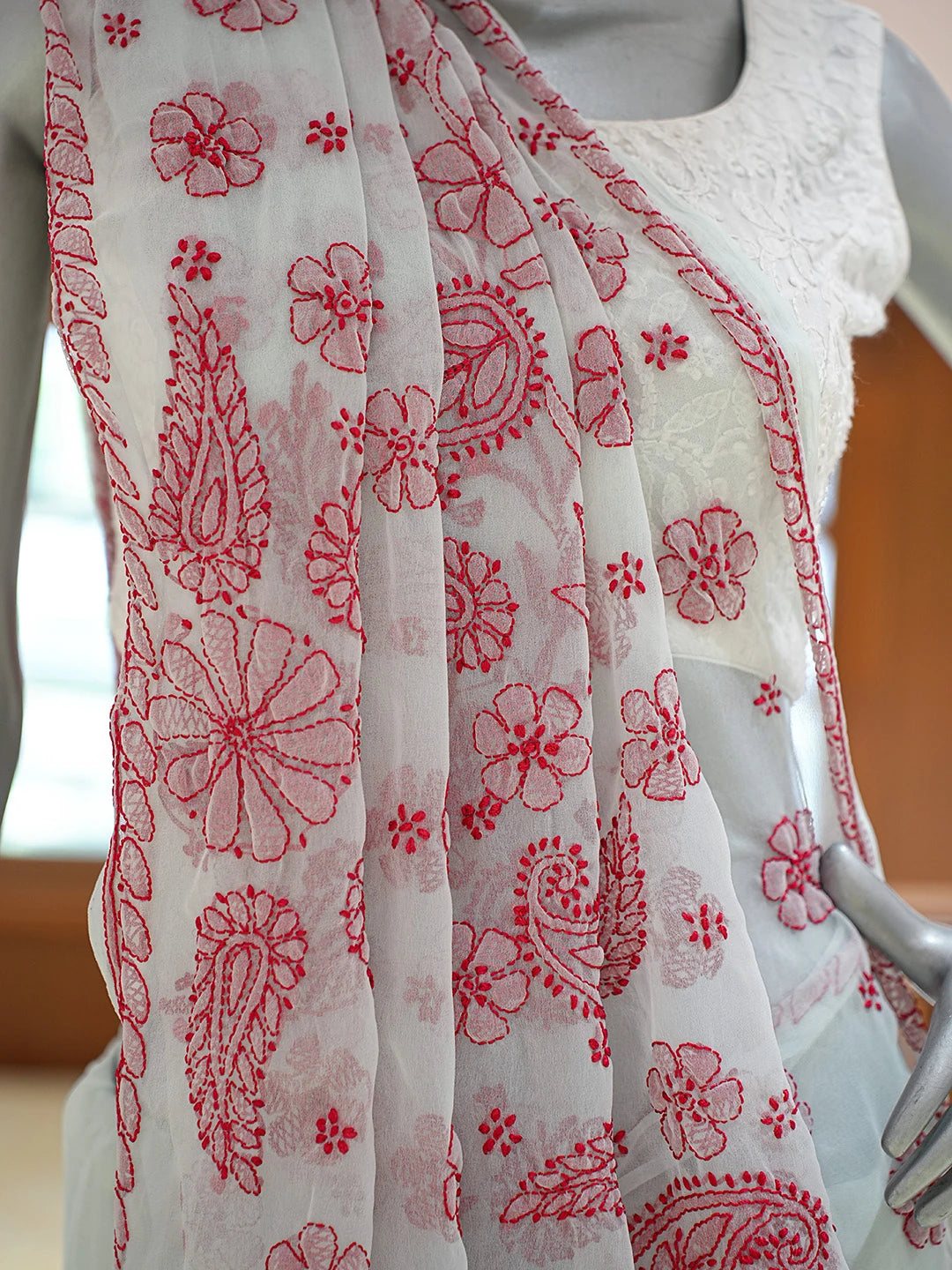 Ada Hand Embroidered Light Blue Georgette Lucknowi Chikankari Saree and Blouse 01A823383
