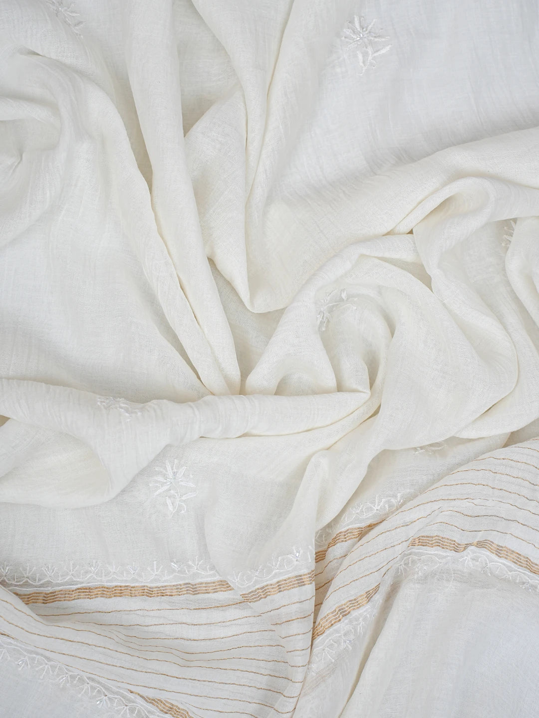 Ada Hand Embroidered White Chanderi Lucknowi Chikankari Unstitched Kurta Dupatta Set With Pearl Work 01A818461