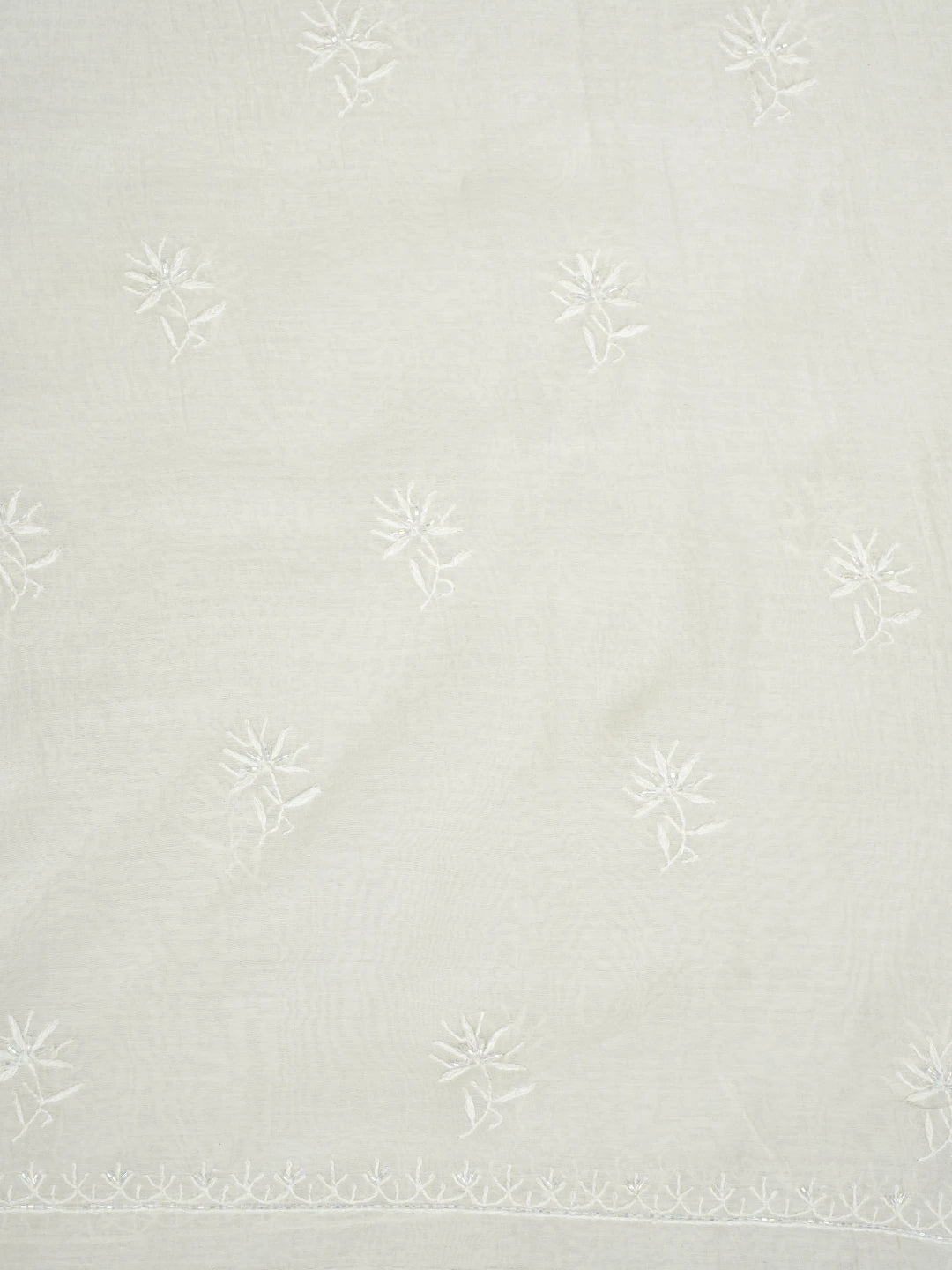 Ada Hand Embroidered White Chanderi Lucknowi Chikankari Unstitched Kurta Dupatta Set With Pearl Work 01A818461