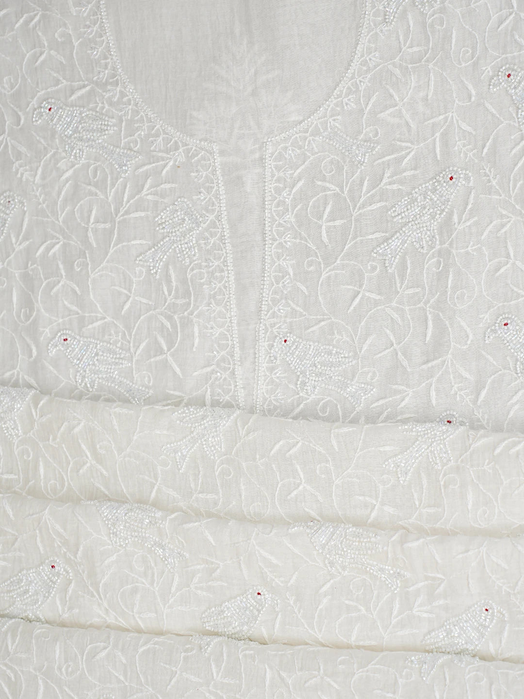 Ada Hand Embroidered White Chanderi Lucknowi Chikankari Unstitched Kurta Dupatta Set With Pearl Work 01A818461
