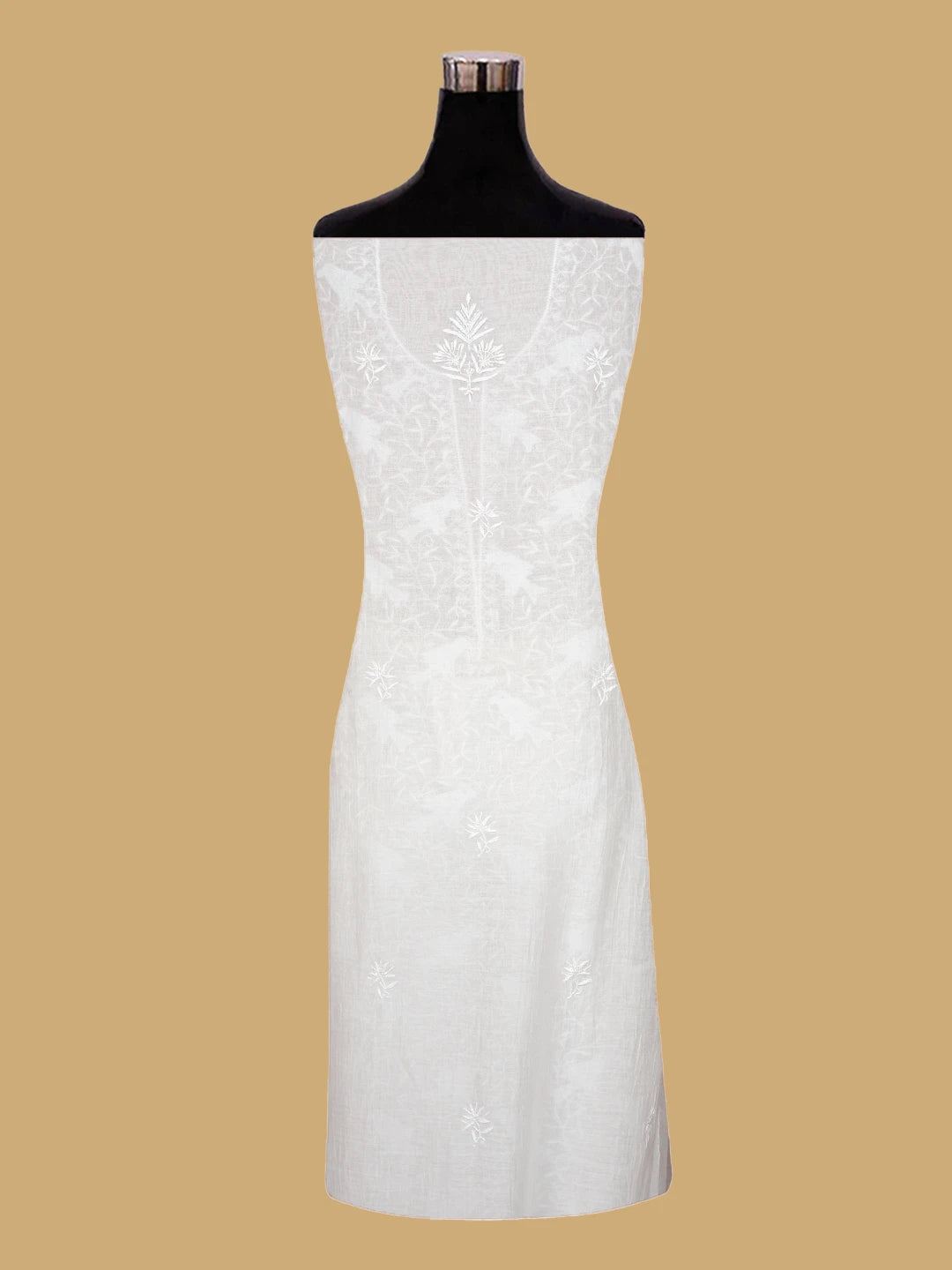 Ada Hand Embroidered White Chanderi Lucknowi Chikankari Unstitched Kurta Dupatta Set With Pearl Work 01A818461