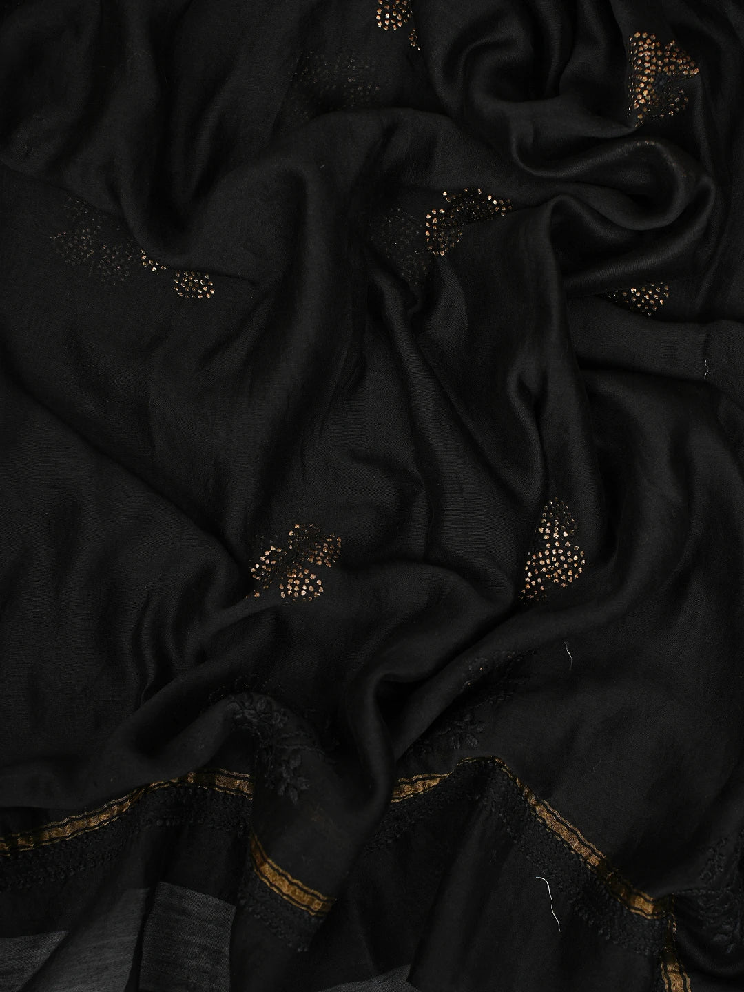 Ada Hand Embroidered Black Chanderi Lucknowi Chikankari Unstitched Kurta Dupatta Set With Muqaish Work A614202