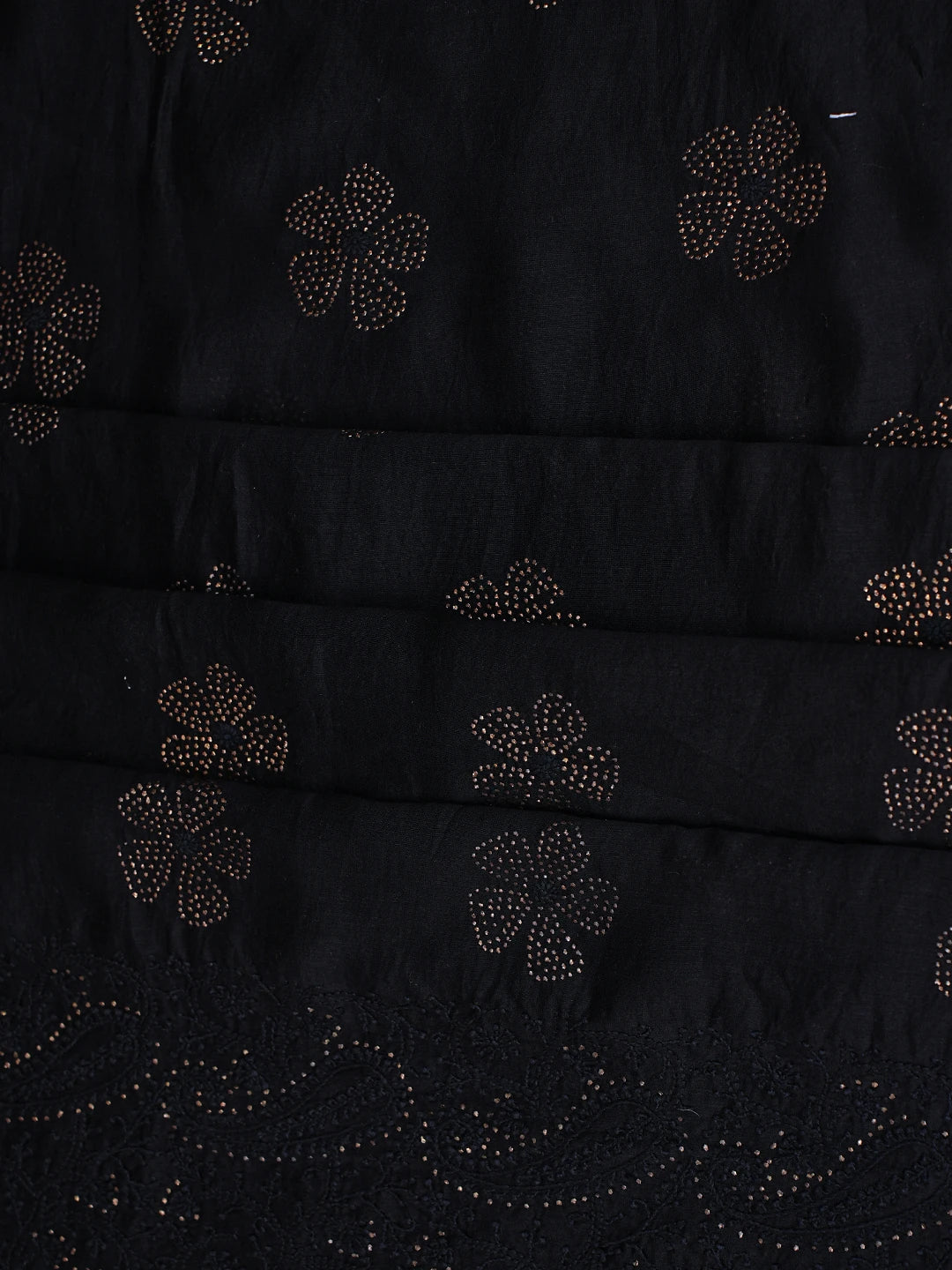 Ada Hand Embroidered Black Chanderi Lucknowi Chikankari Unstitched Kurta Dupatta Set With Muqaish Work A614202