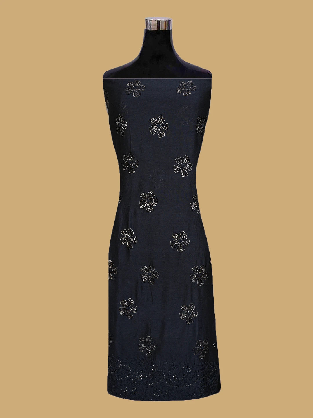 Ada Hand Embroidered Black Chanderi Lucknowi Chikankari Unstitched Kurta Dupatta Set With Muqaish Work A614202