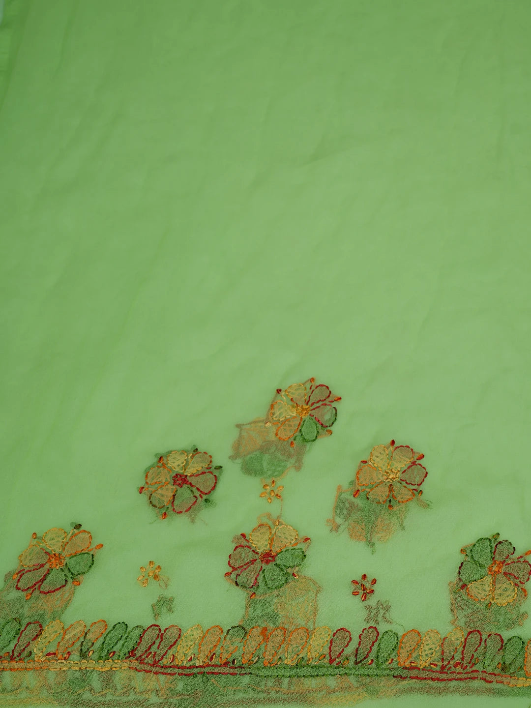 Ada Hand Embroidered Lime Green Georgette Lucknowi Chikankari Saree and Blouse 01A823390