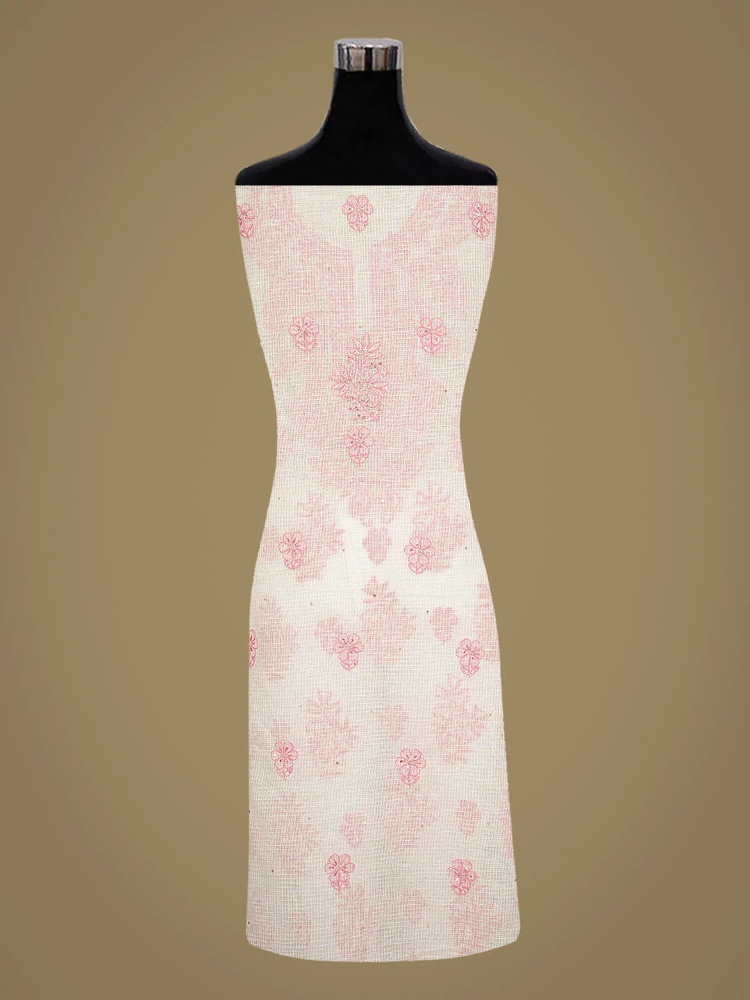 Ada Hand Embroidered White Kota Lucknowi Chikankari Unstitched Kurta Dupatta Set With Cutdana Work 01A581887