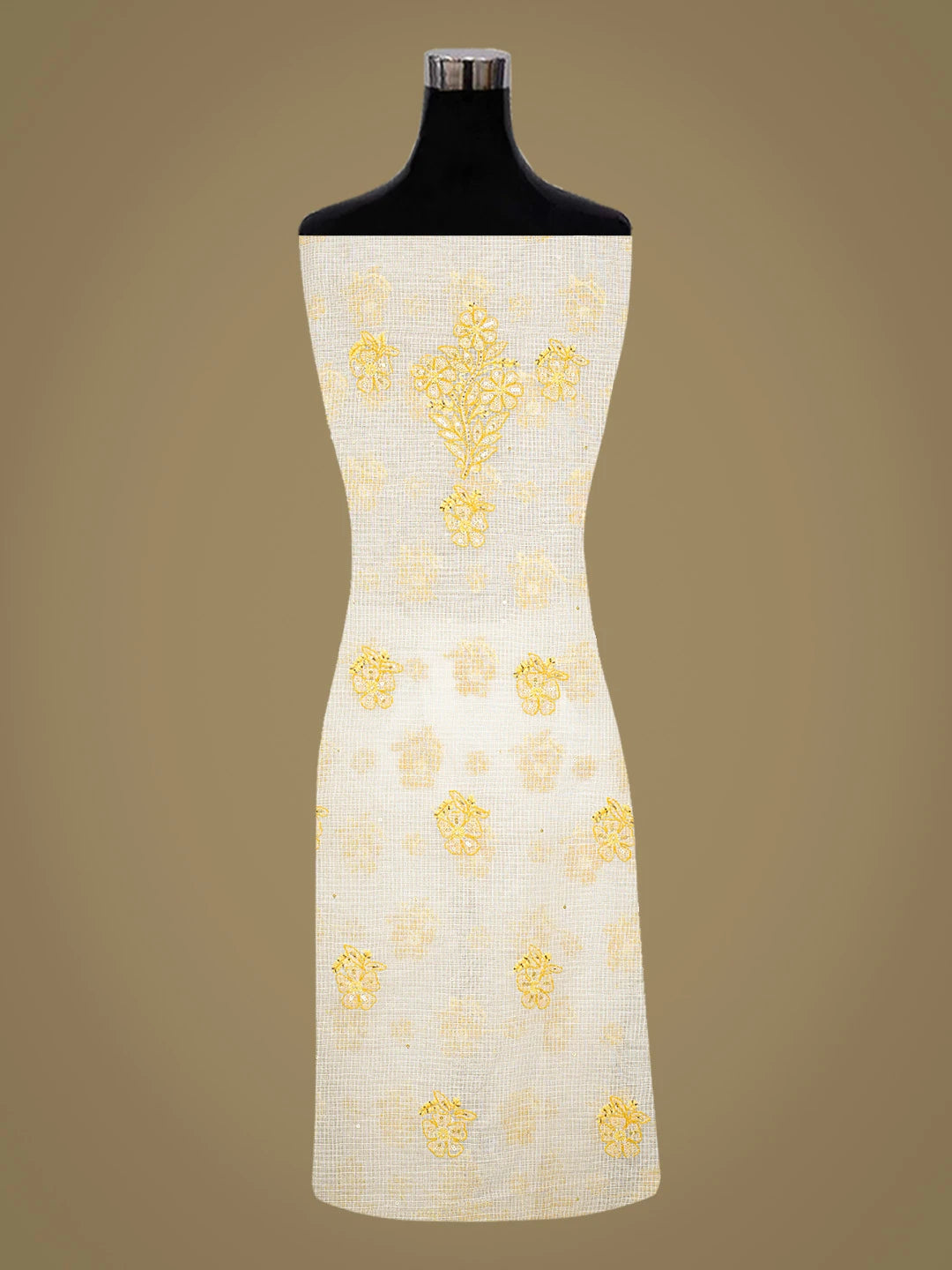 Ada Hand Embroidered White Kota Lucknowi Chikankari Unstitched Kurta Dupatta Set With Cutdana Work 01A581892