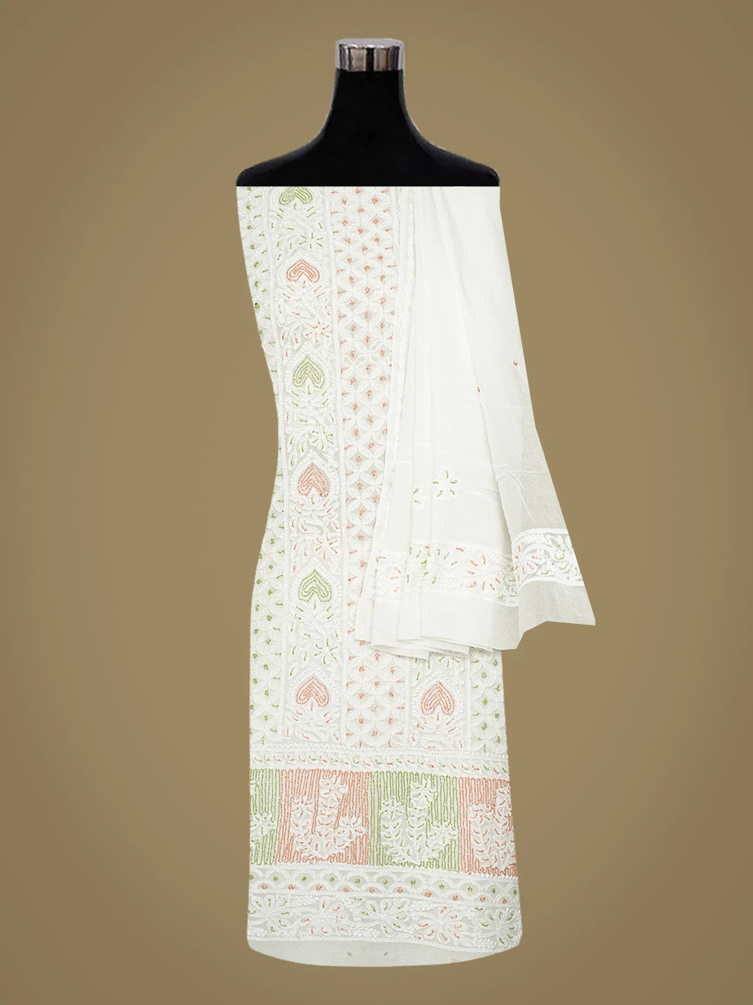 Ada Hand Embroidered White Viscose Georgette Lucknowi Chikankari Unstitched Kurta Dupatta Set With Cutdana Work 01A731349