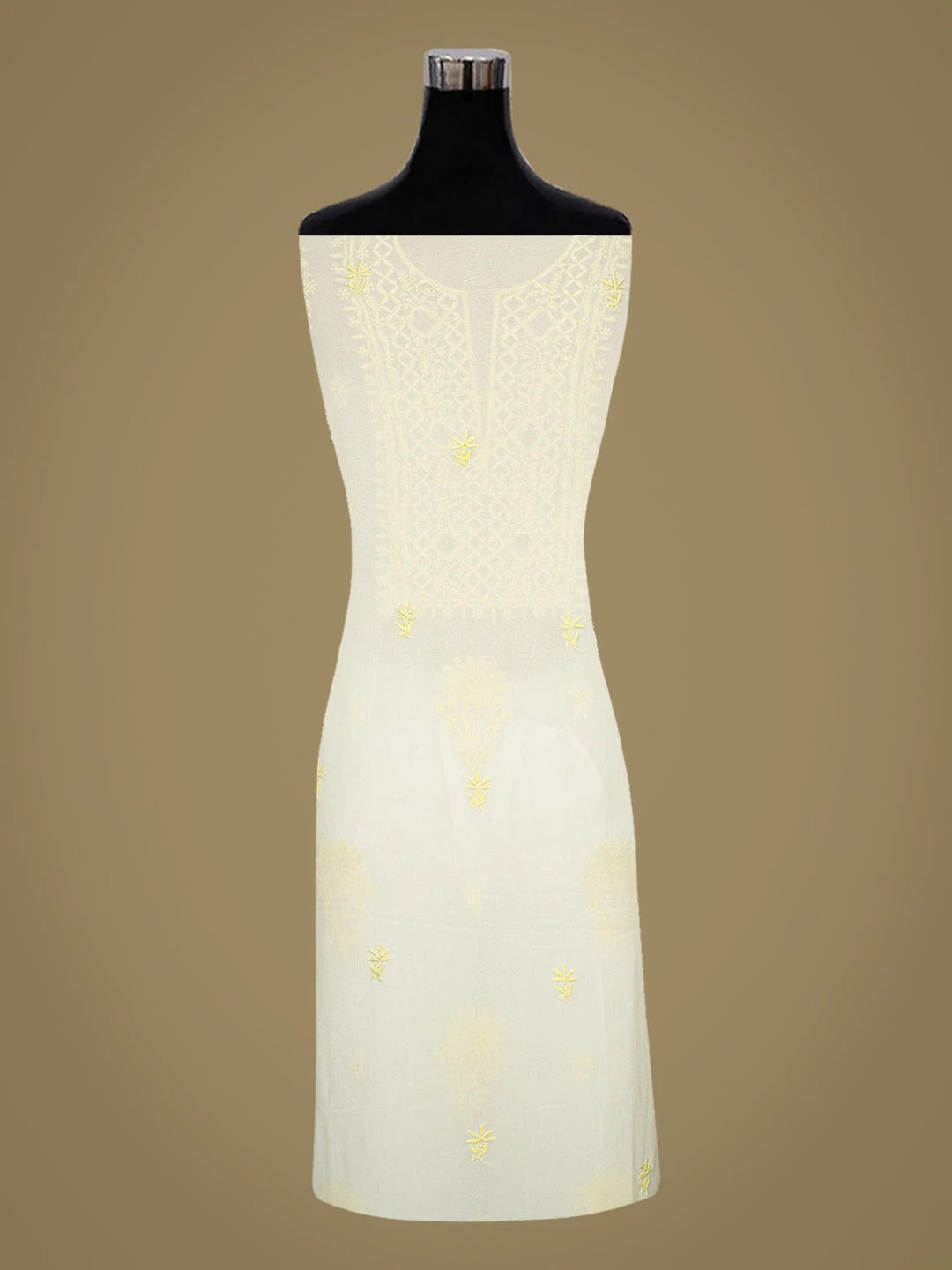 Ada Hand Embroidered White Viscose Georgette Lucknowi Chikankari Unstitched Kurta Dupatta Set 01A602160