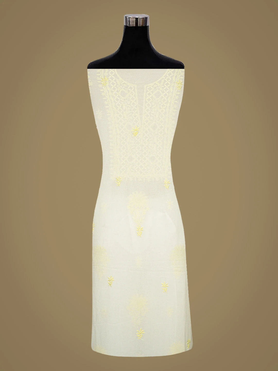Ada Hand Embroidered White Viscose Georgette Lucknowi Chikankari Unstitched Kurta Dupatta Set 01A602160
