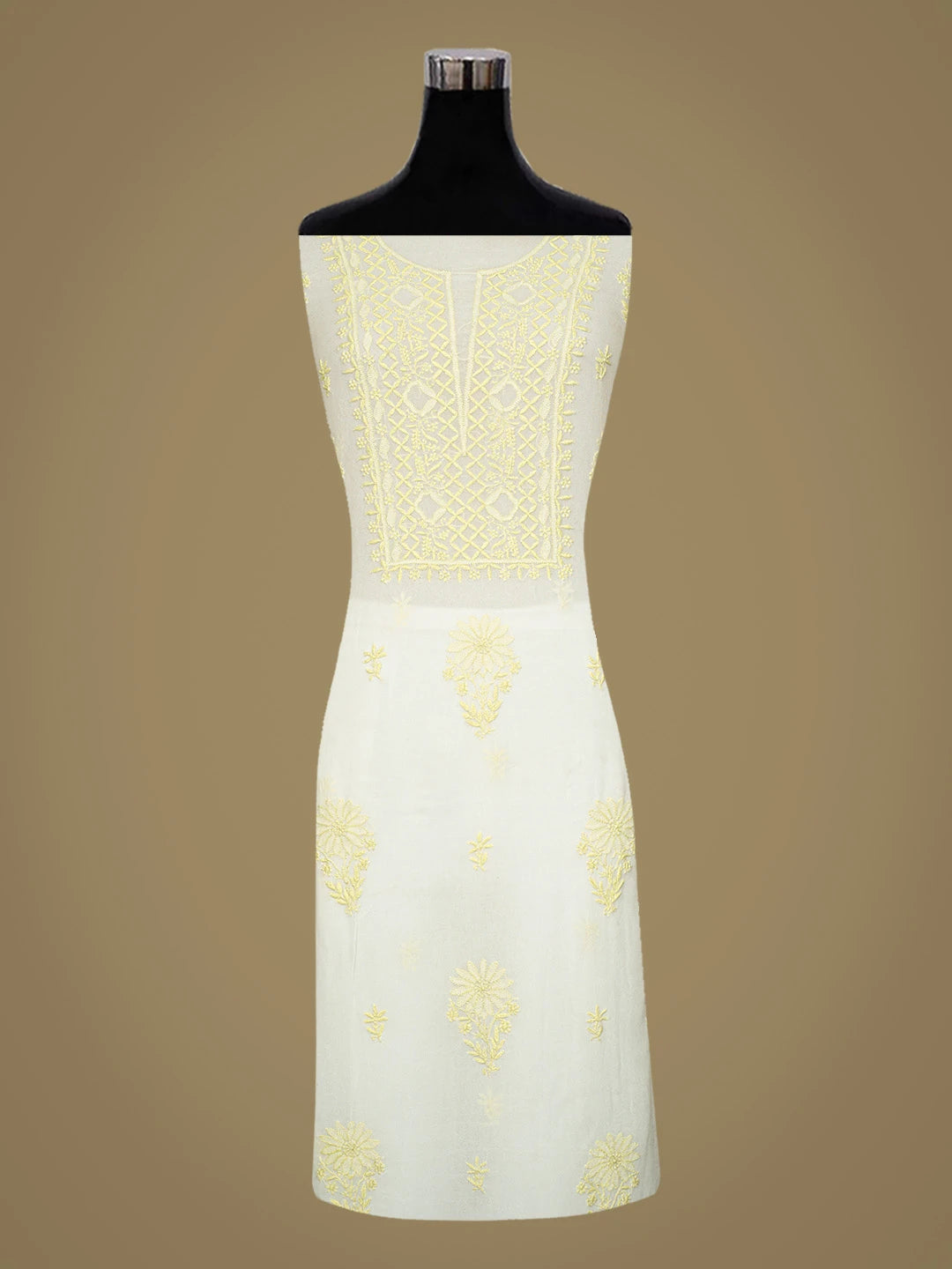 Ada Hand Embroidered White Viscose Georgette Lucknowi Chikankari Unstitched Kurta Dupatta Set 01A602160