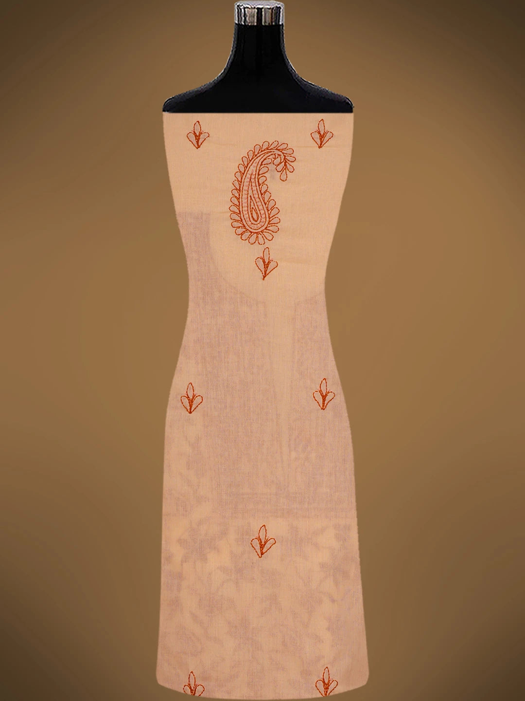 Ada Hand Embroidered Light Salmon Peach Cotton Lucknowi Chikankari Unstitched Suit Piece 01A829732