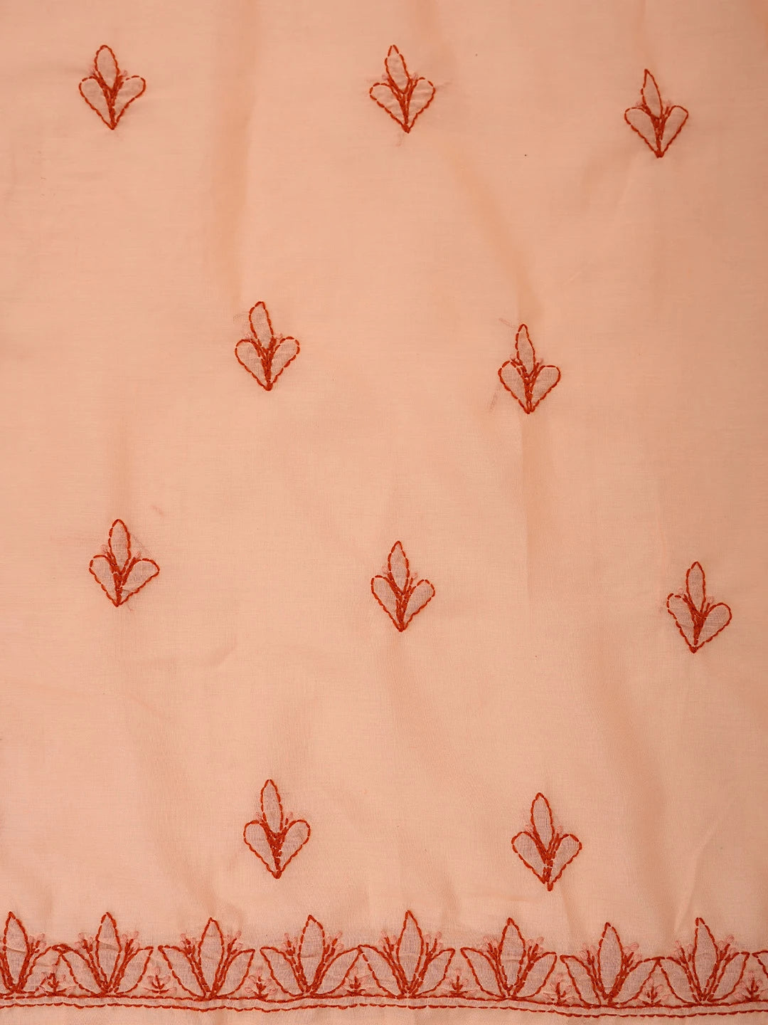Ada Hand Embroidered Light Salmon Peach Cotton Lucknowi Chikankari Unstitched Suit Piece 01A829732